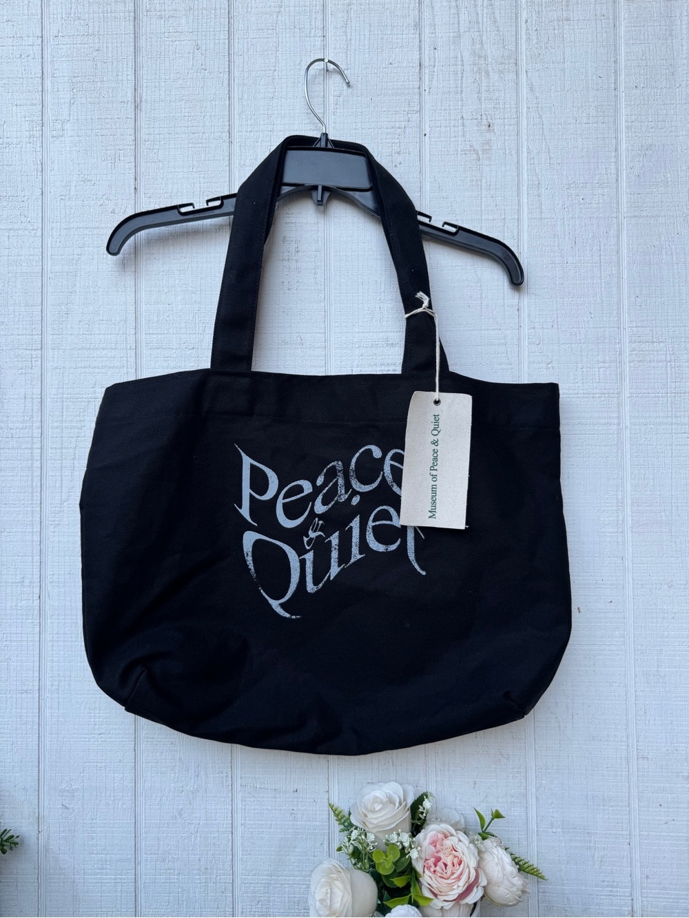 Peace & Quiet Black Canvas Tote Bag new